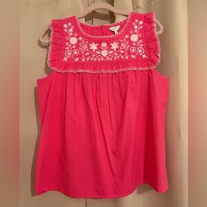 Embroidered Pink Sleeveless Top